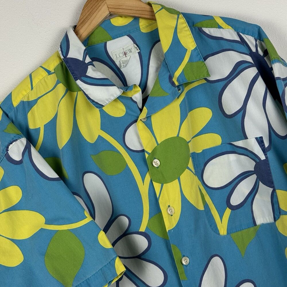 J Crew Hawaiian Shirt Men 2XL Camp Loop Collar Button Up AOP Floral Short Sleeve
